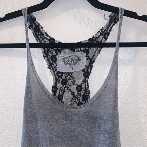 NWOT Tank Top Solid Grey Front, Lace Black Back - Picture 3 of 7